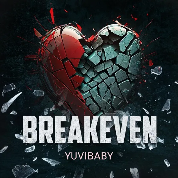 Breakeven single cover: a shattered red and teal heart.